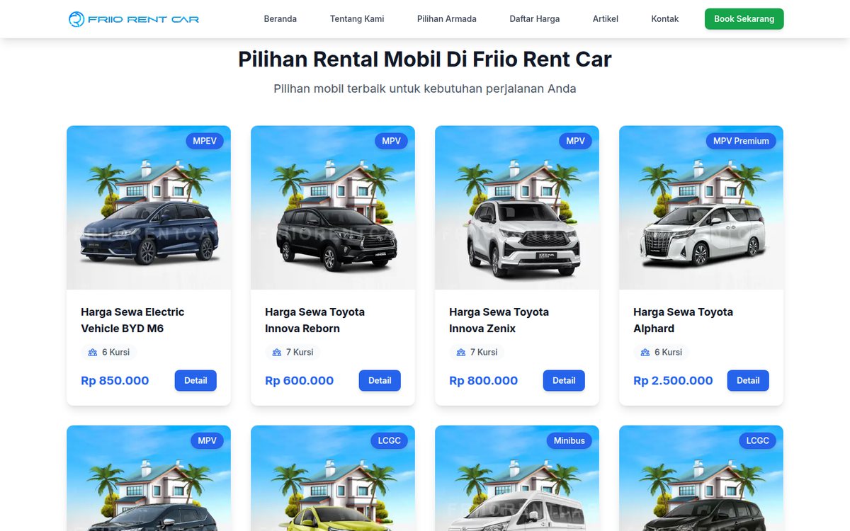 Friio Rent Car fleet listing